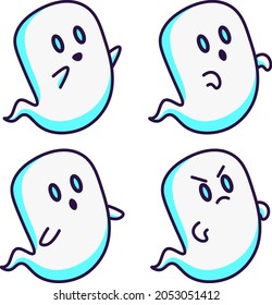 Cute Ghost Set - Cute ghost character poses and expression set suitable for halloween, emoticon, design assets, clip art, children book illustration, sticker, and mascot logo - Vector Illustration