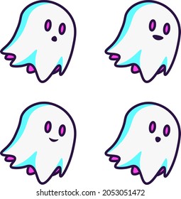Cute Ghost Set - Cute ghost character poses and expression set suitable for halloween, emoticon, design assets, clip art, children book illustration, sticker, and mascot logo - Vector Illustration