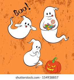 Cute ghost set with grunge background. EPS 10