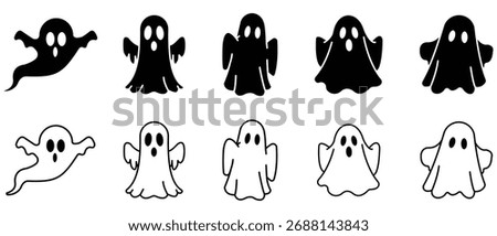 Cute ghost set, Halloween ghost isolated. set of cute Halloween ghosts illustration design. Ghost illustrations with various expressions. Vector illustration.