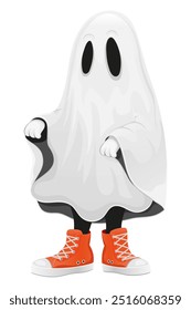 süßer Geist auf dem Blatt für Halloween-Zeichentrickfilm, Vektorgrafik einzeln auf weißem Hintergrund