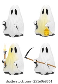 cute ghost in the sheet for halloween cartoon stock vector illustration isolated on white background