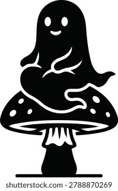 Cute Ghost Sitting Mushroom