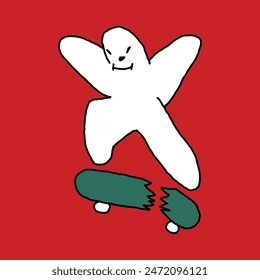 Ilustración de personaje de skateboard fantasma lindo