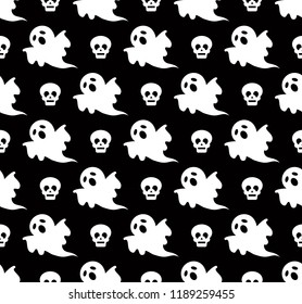 cute ghost and skull pattern seamless background and wallpaper design for Halloween day, vector illustration