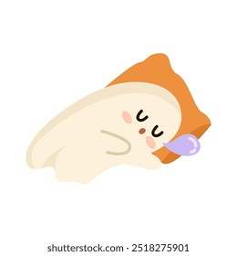 Cute ghost sleeping with pillow