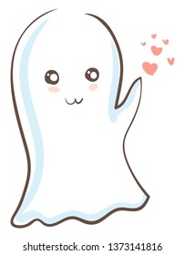 A cute ghost with a smiley is waving vector color drawing or illustration 