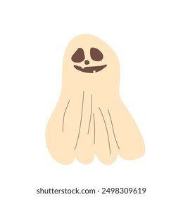 Cute ghost with a smiling face isolated on white background. Vector hand drawn simple illustration