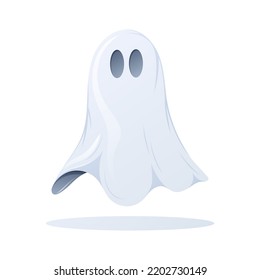 Cute ghost soars in the air, cartoon vector illustration. Soul of the dead.