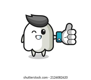 cute ghost with social media thumbs up symbol , cute style design for t shirt, sticker, logo element