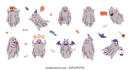 Juego de vectores de fantasma silencioso y de espíritu volador