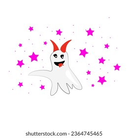 cute ghost with stars vector illustration on halloween