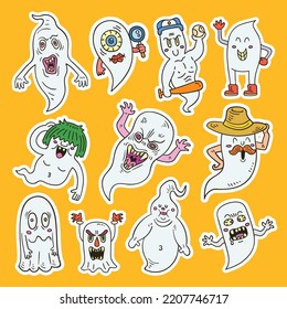 Cute Ghost Sticker Collection With Hand Drawn Style