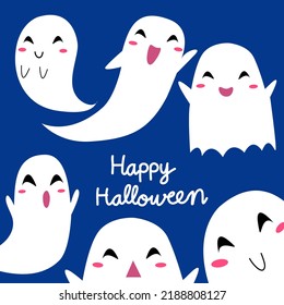 Cute Ghost Sticker For Halloween Greeting Card Or Planner. Cute Ghost Icon.