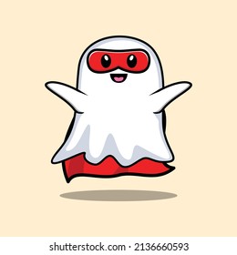 Cute ghost superhero character flaying illustration cartoon vector in concept 3d modern style design