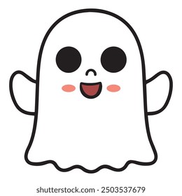 cute ghost for a toddler's, pixar style, simple outline and shapes, black and white coloring book, flat vector, white background, clean line art, studio ghibli studio