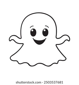 cute ghost for a toddler's, pixar style, simple outline and shapes, black and white coloring book, flat vector, white background, clean line art, studio ghibli studio