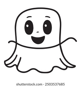 cute ghost for a toddler's, pixar style, simple outline and shapes, black and white coloring book, flat vector, white background, clean line art, studio ghibli studio