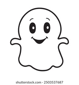 cute ghost for a toddler's, pixar style, simple outline and shapes, black and white coloring book, flat vector, white background, clean line art, studio ghibli studio