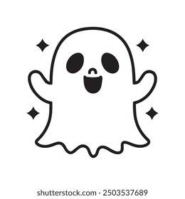 cute ghost for a toddler's, pixar style, simple outline and shapes, black and white coloring book, flat vector, white background, clean line art, studio ghibli studio