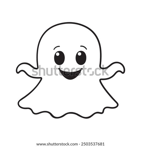 cute ghost for a toddler's, pixar style, simple outline and shapes, black and white coloring book, flat vector, white background, clean line art, studio ghibli studio