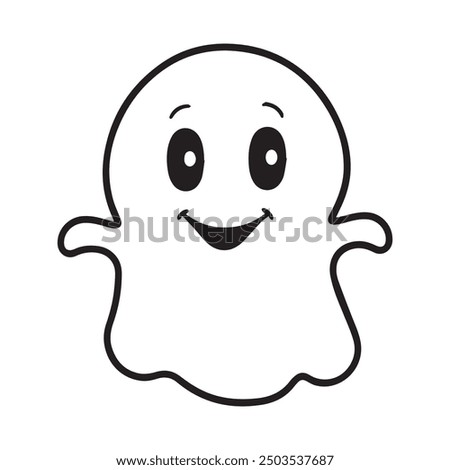 cute ghost for a toddler's, pixar style, simple outline and shapes, black and white coloring book, flat vector, white background, clean line art, studio ghibli studio