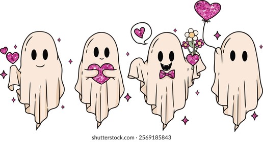 Cute Ghost Valentines Glitter Boo Squad