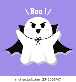 Cute Ghost. in vampire dress. cartoon character and flat design. Vector Illustrations for Halloween Day.
