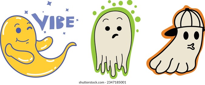 cute ghost vector design for stickers and print vector isolated