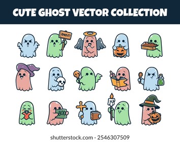 Conjunto de ilustrações de vetor fantasma bonito