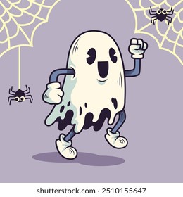 Fantasma bonito vintage plana ilustrações arte vetorial