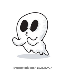 Cute Ghost in Vintage Hand Drawing for Halloween Character Element