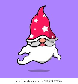 un fantasma lindo usa una mascota de sombrero santa. diseño aislado sobre fondo morado.