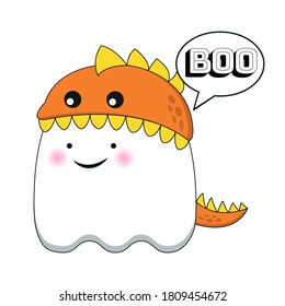 Cute ghost wearing dino costume