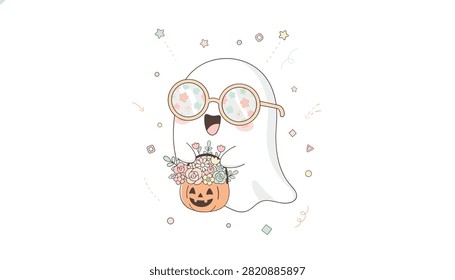 Cute ghost wearing flowery
