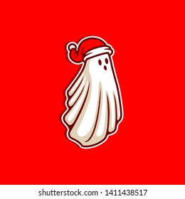 Cute Ghost wearing Santa Claus Hat Vector Illustration - Vector