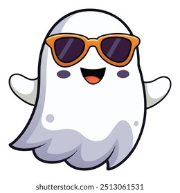 Cute ghost wearing sunglasses on an white background