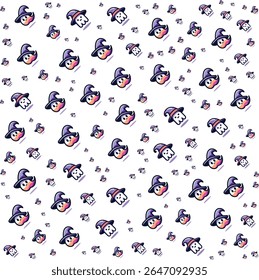 Cute ghost wearing a witch hat seamless pattern for halloween