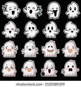 Cute Ghost White Minimal, emotion 16 pattern Set 5