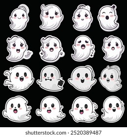 Cute Ghost White Minimal, emotion 16 pattern Set 4