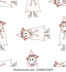 cute ghost in a white sheet for Halloween