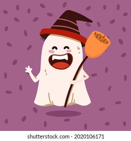 Cute ghost witch. Halloween concept. Vector illustration in flat style