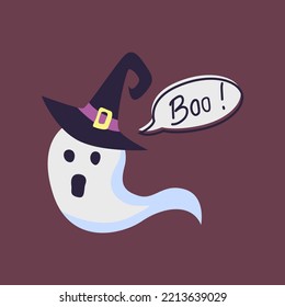 cute ghost with wizard hat silhouette isolated vector illustration. Element for halloween needs