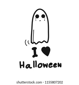 Cute Ghost with wording I Love Halloween on Isolated white  Background