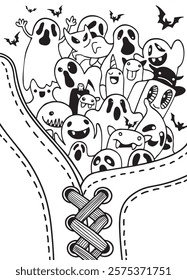 A Cute ghosts and bats fill zipper design, perfect for Halloween fun