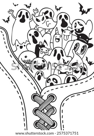 A Cute ghosts and bats fill zipper design, perfect for Halloween fun