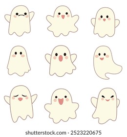 Cute ghosts collection graphic elements design. Vector illustration.