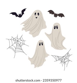 Cute ghosts in flat style. Halloween packaging. Print for textiles and holidays
