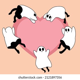 los fantasmas lindos vuelan en forma de corazones