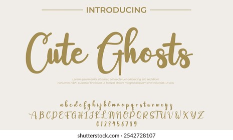 Lindos fantasmas Fuente Pincel con estilo pintado en mayúsculas letras del Vector, alfabeto, tipografía